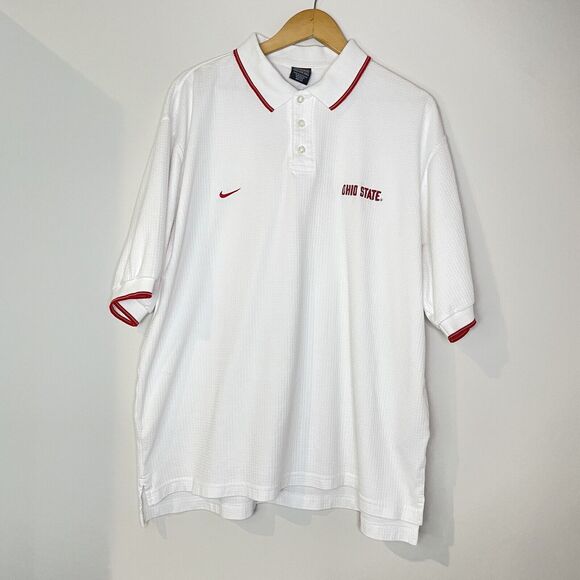 Nike Other - Nike Ohio State Buckeyes NCAA Waffle Knit White Red Dri Fit Polo Shirt Men's XXL